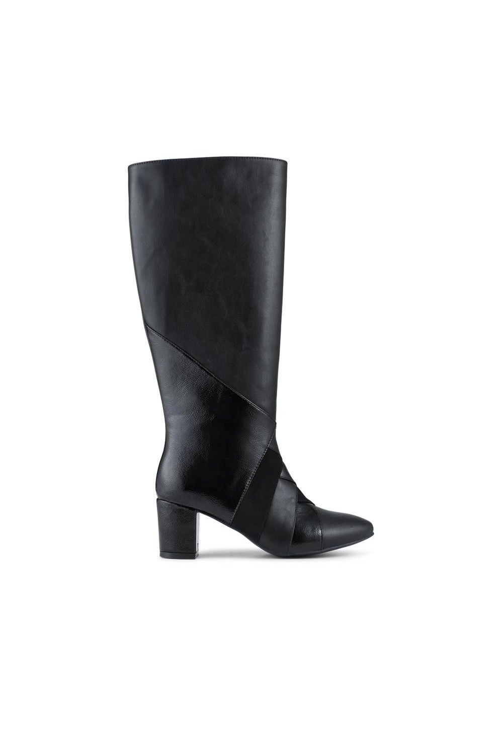 Pavers Block Heel Faux Leather Long Boots