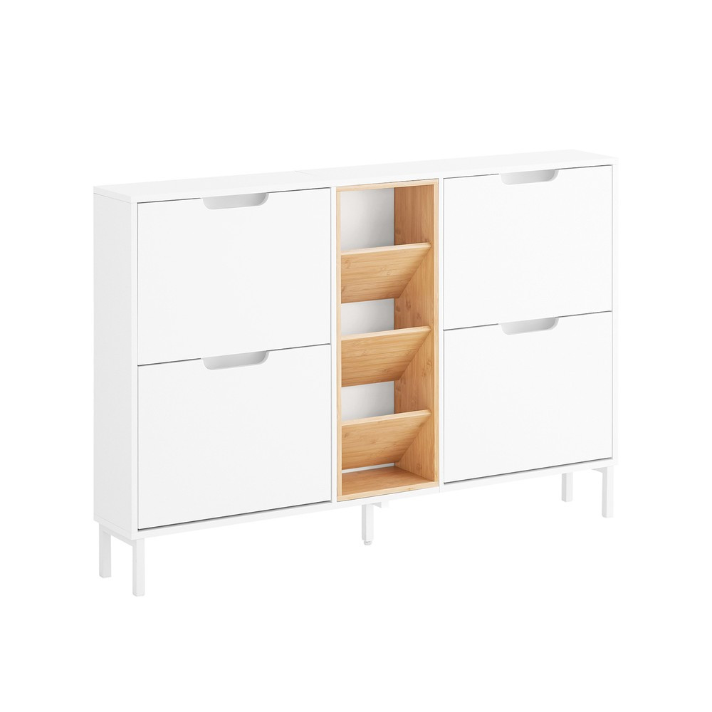 SoBuy Szafka na buty z czterema drzwiczkami 126x19x85.5cm FSR183-NW