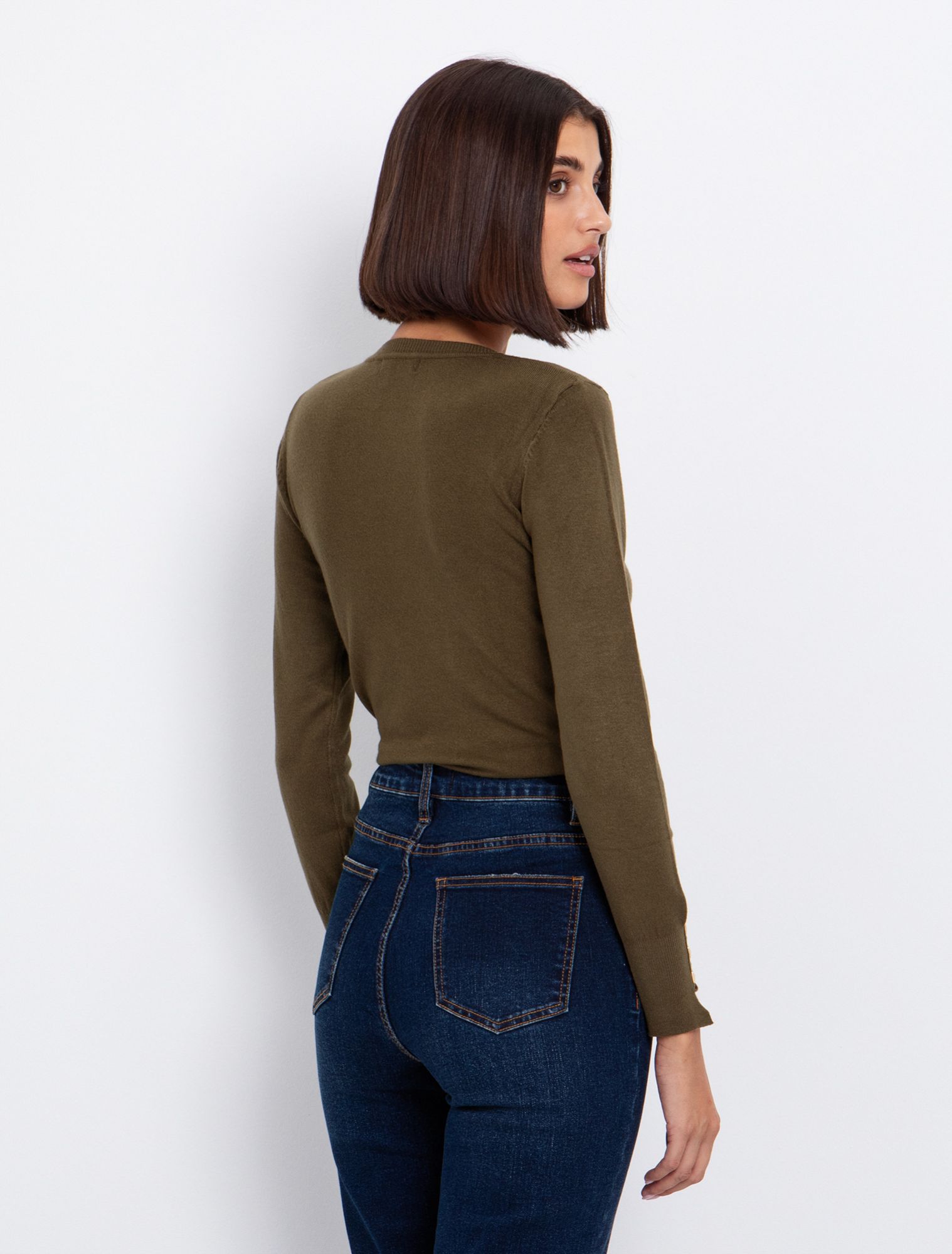 Basic πλεκτή μπλούζα V-λαιμόκοψη