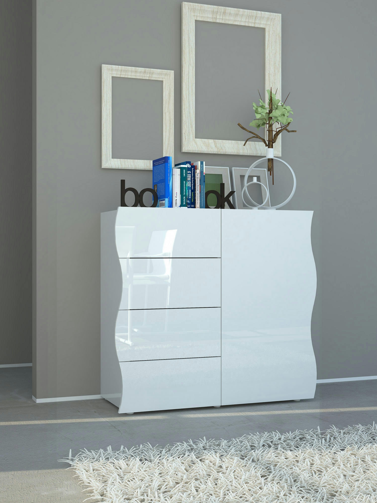 GIUSEPPE - Buffet avec 1 porte effet bois blanc brillant 90x40 cm