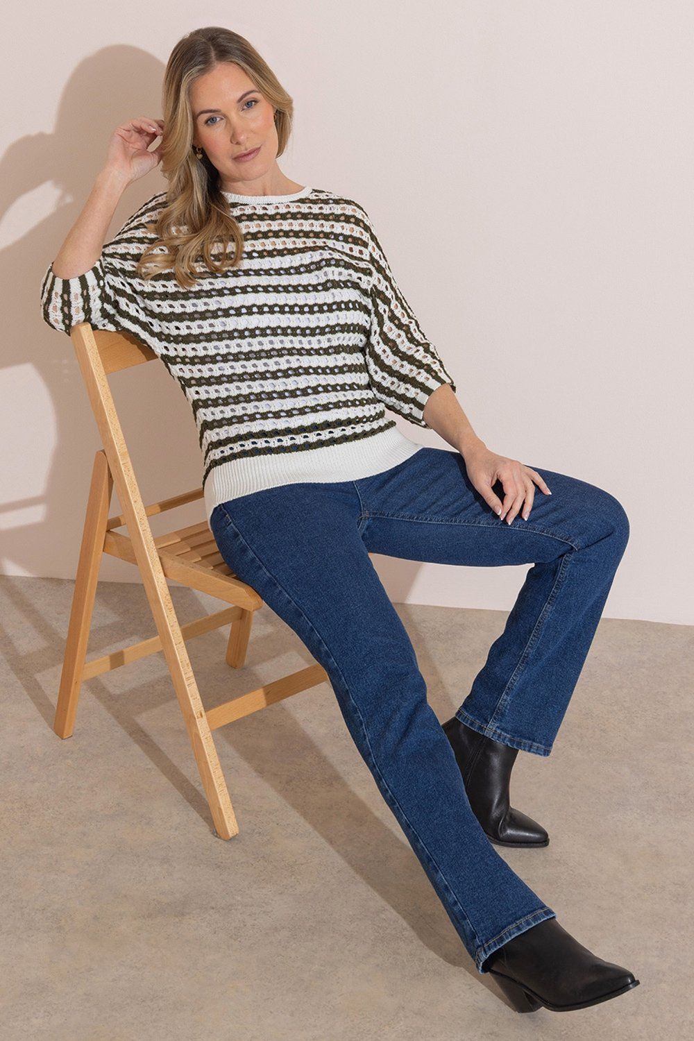 Klass. Striped Open Knit Top