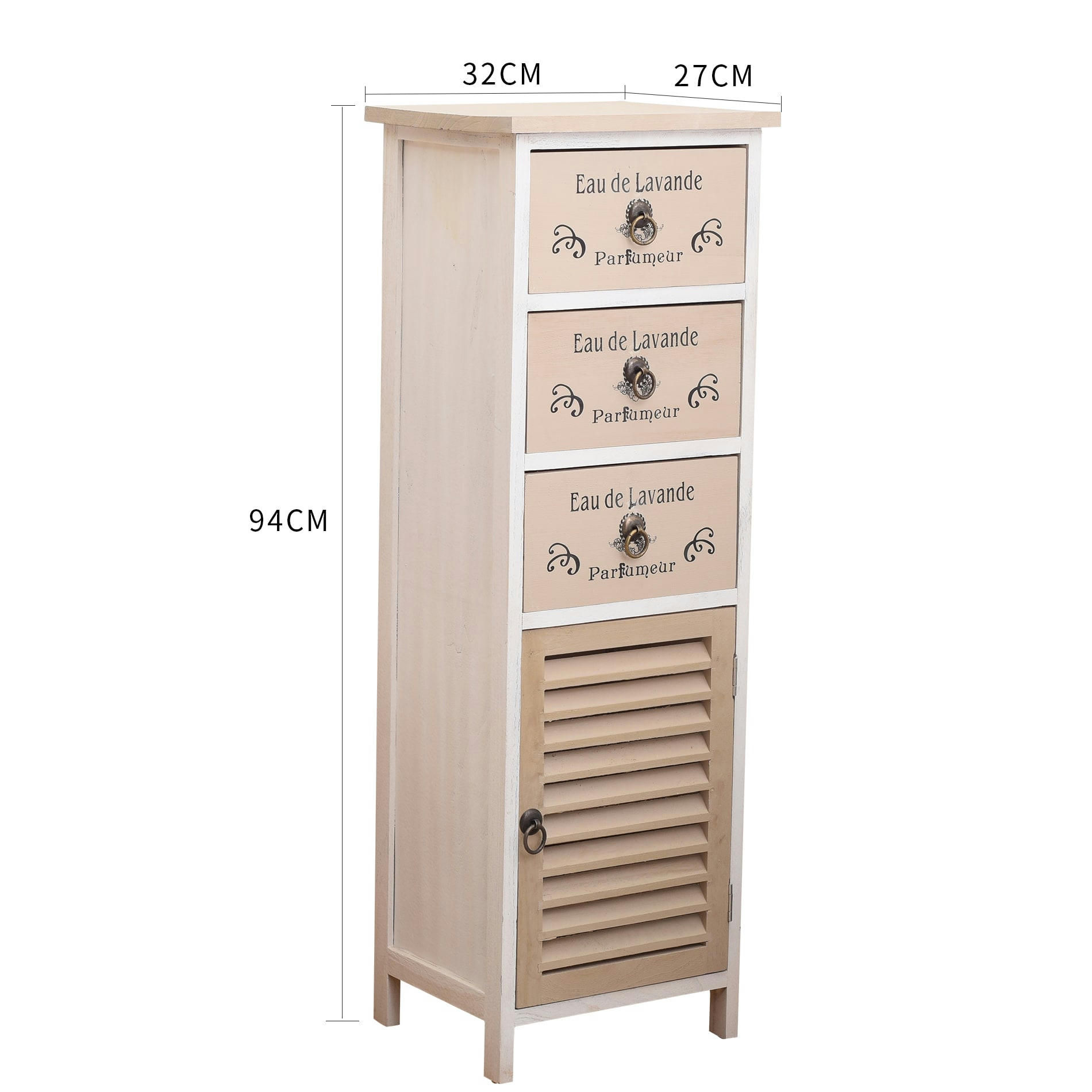 - Cabinet de rangement avec 3 tiroirs porte en bois blanc et beige