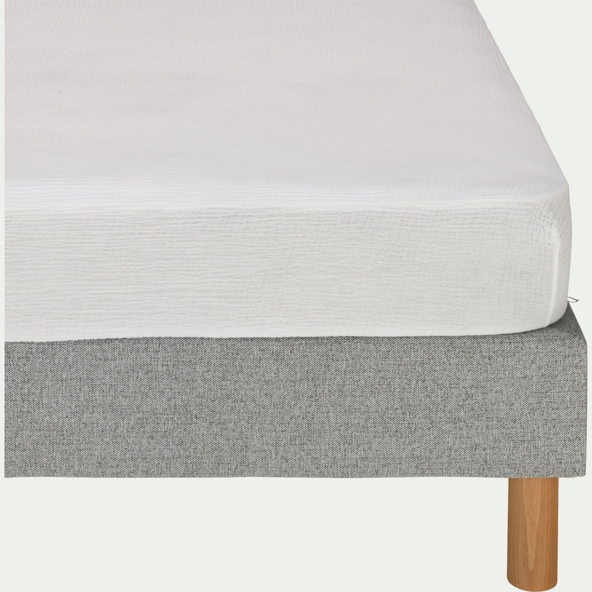 BALETI - Drap housse en double gaze de coton 90x200cm b25cm - blanc