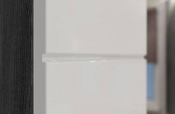 Kai - Armoire murale (L/H/P : 74x79x24 cm) en reproduction argent fumé et finition thermoformée blanc brillant