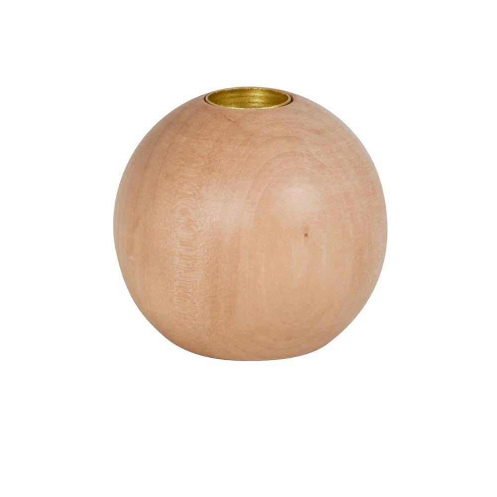 TESOURO - Bougeoir en bois de pin et métal doré