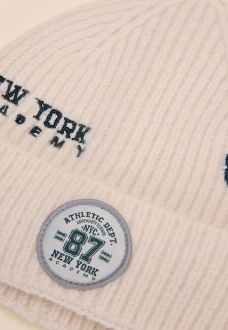 Older Girls Cream Varsity Beanie Hat