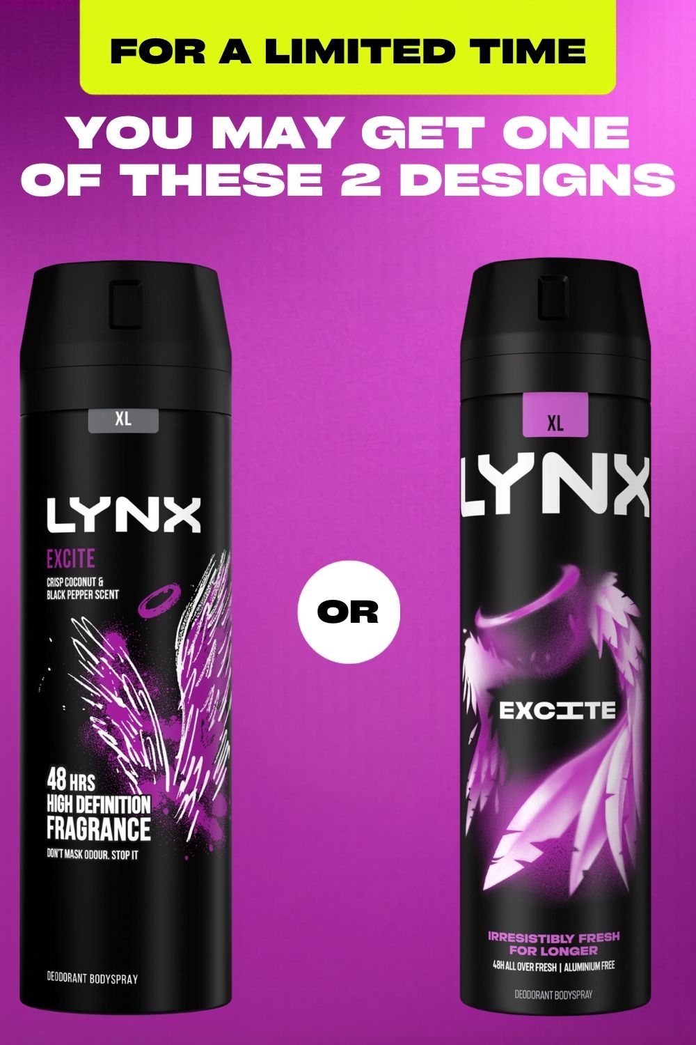 Lynx Excite Body Spray XL 48-Hour HD Fragrance Deodorant, 200ml, 3 Pack