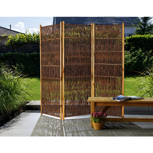 Paravent, BxH: 180 x 180 cm, Weidenholz, braun