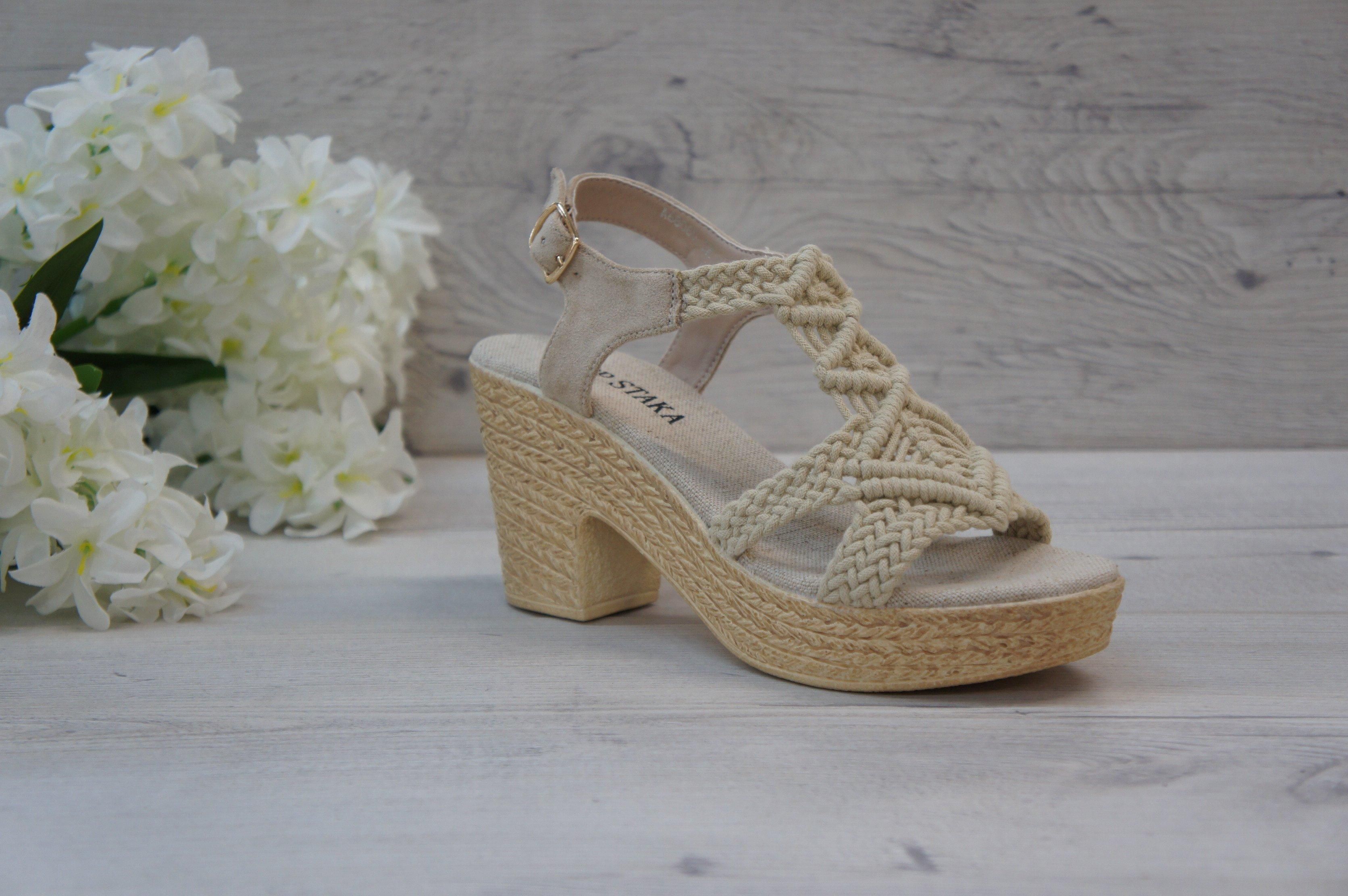 IVACHY Summer Braided Strappy Beaded Espadrille Wedge Heels Sandals