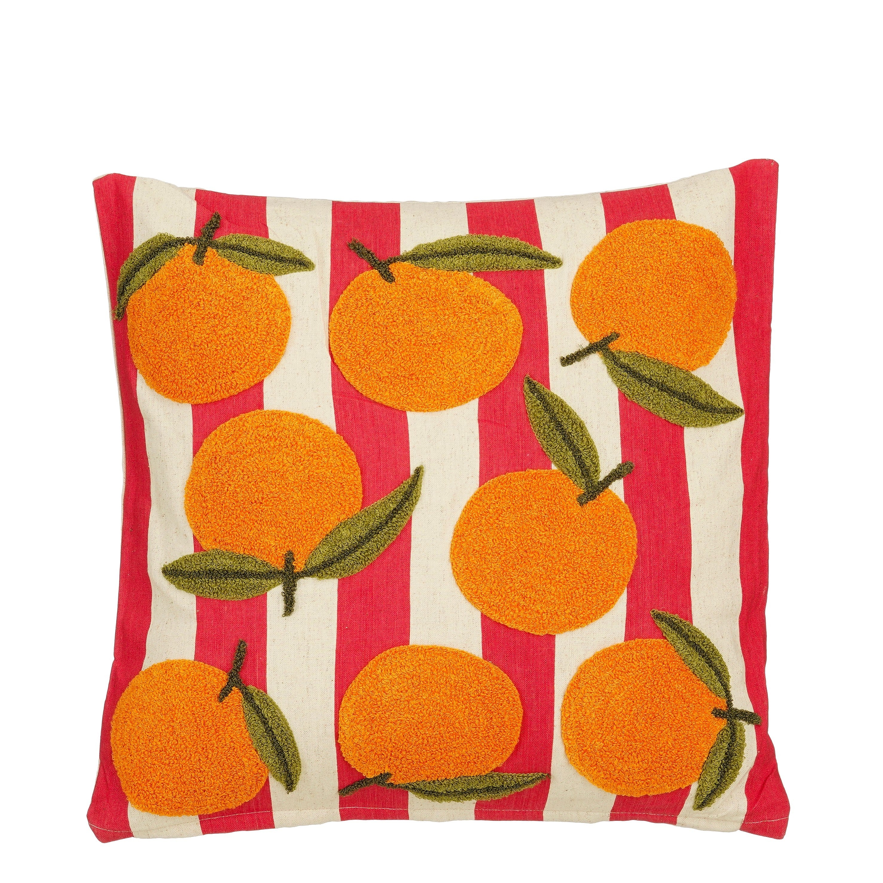 Mica Decorations Sinaasappel Sierkussen - Kussen met Kussenhoes - Woondecoratie Woonkamer - 45 x 45 x 10 cm - Katoen, Polyester - Off-white, Rood,