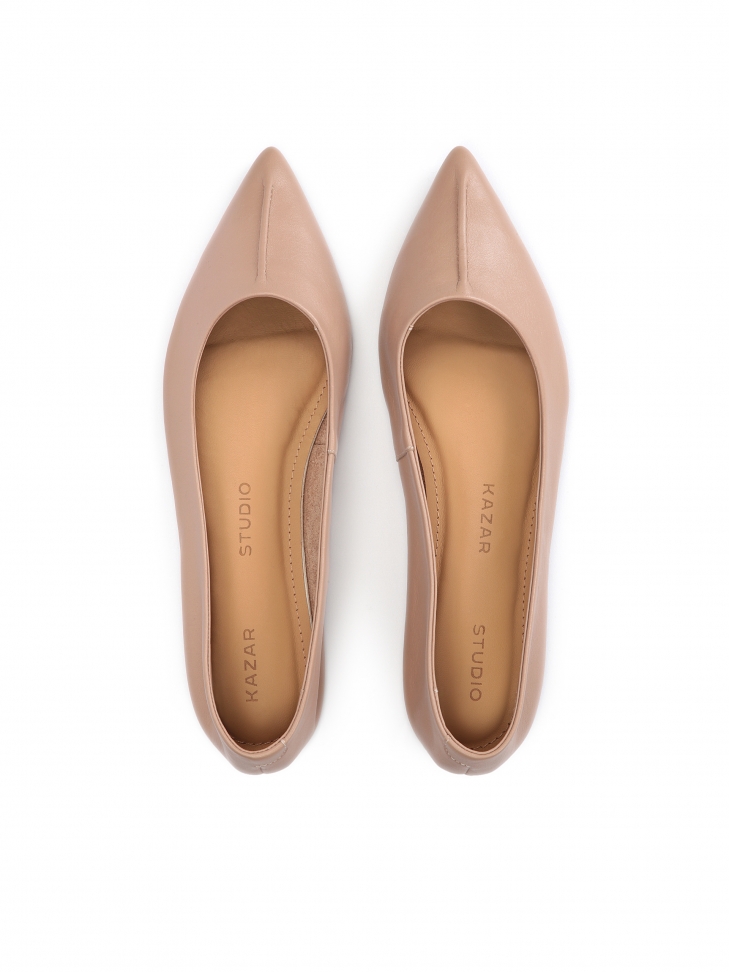 Beige leather ballerinas in full grain leather