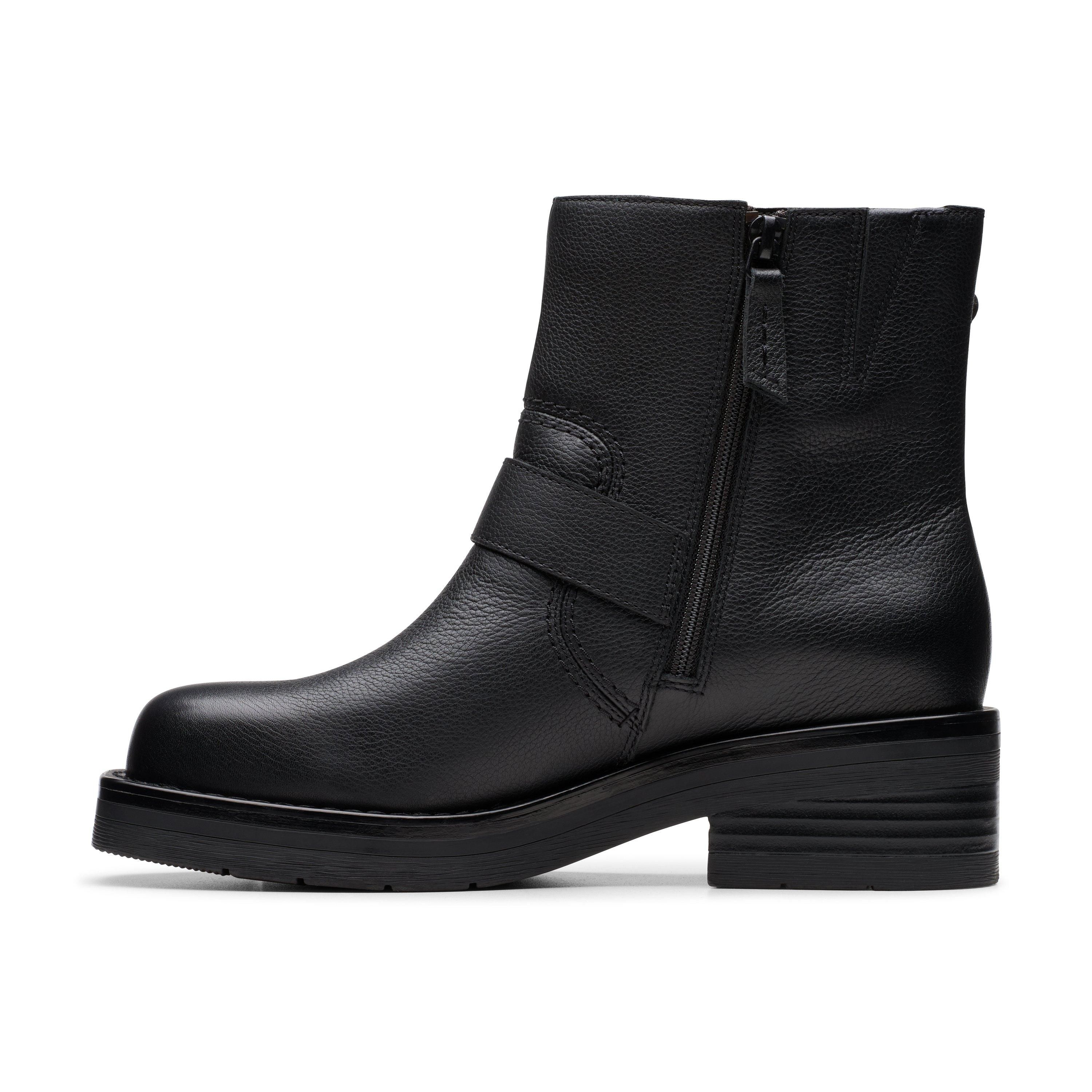 Clarks Rebelle Buckle Black Leather Ankle Boots