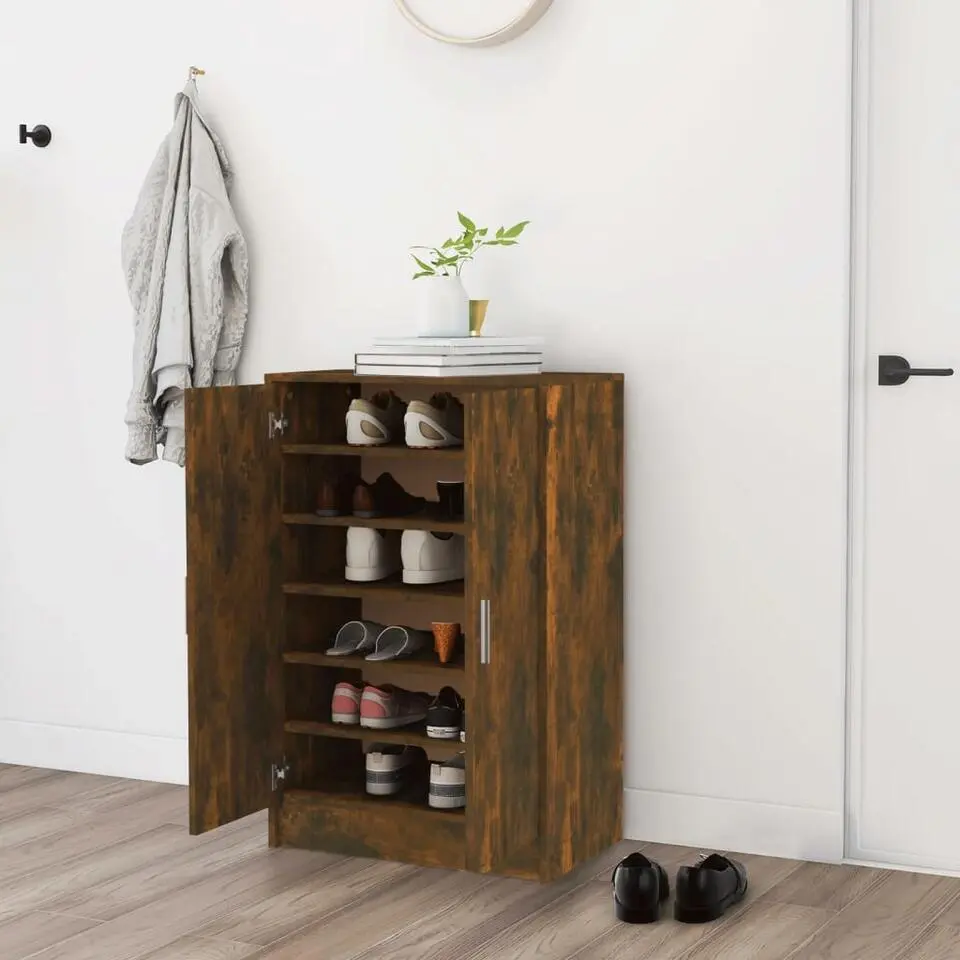 vidaXL - Schoenenkast - Gerookt eikenkleurig - Bewerkt hout - 60 x 35 x 92 cm