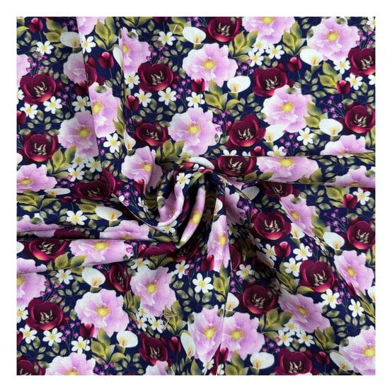 Nocturne Flora Midnight Bouquet Cotton Fabric by the Metre