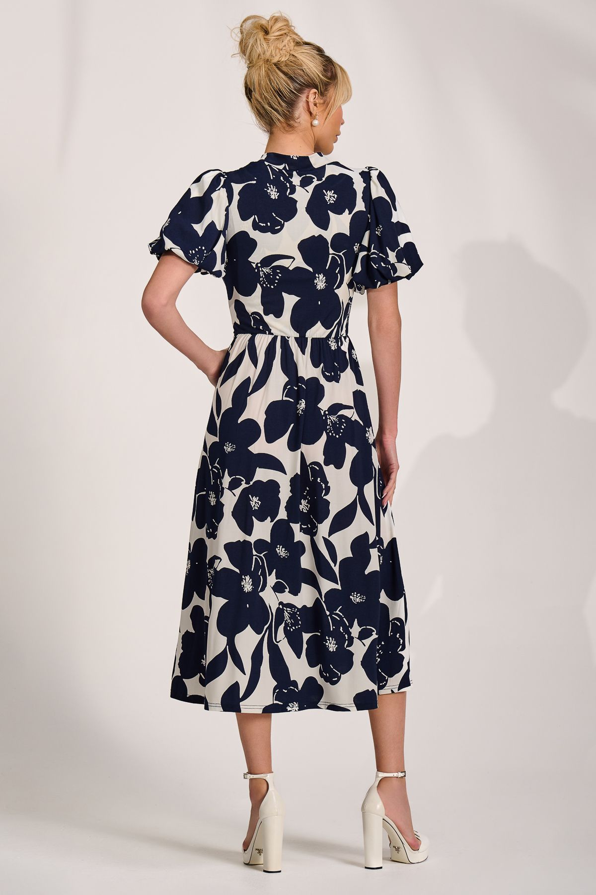 Jolie Moi Turtle Neck Puff Sleeve Jersey Midi Dress