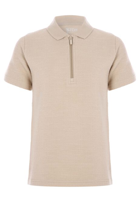 Older Boys Stone Textured Zip Polo Shirt