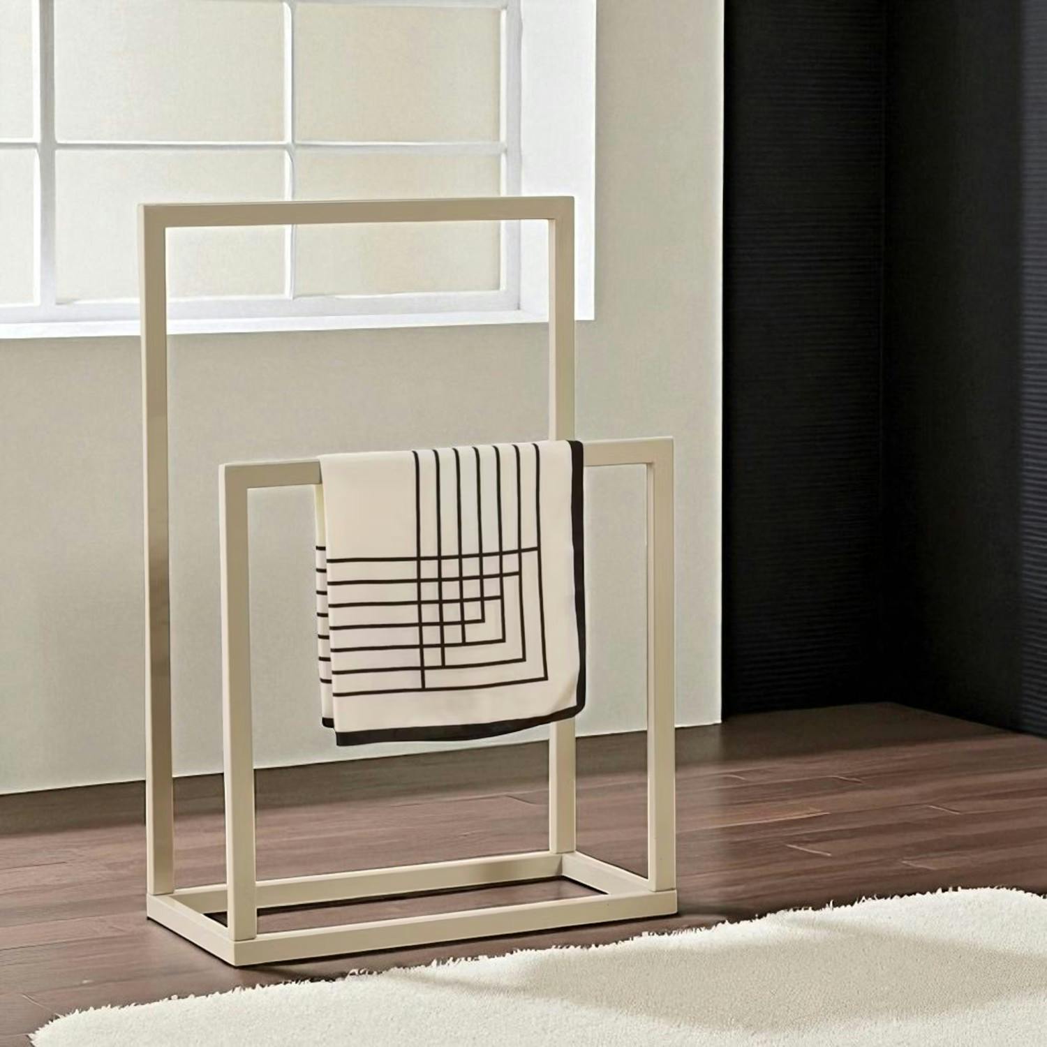 Porte-serviettes sur pied - 2 barres taupe, style design SFAX