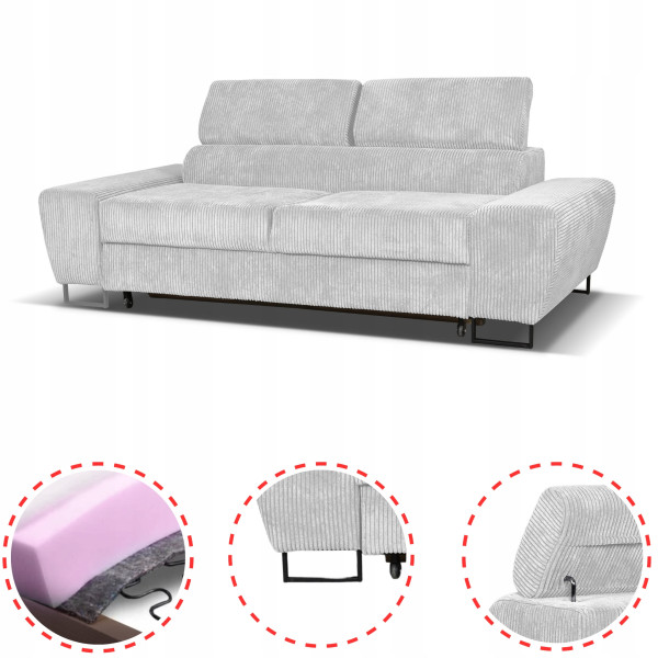 Sofa kanapa Savio salon Family meble jasny szary sztruks reg zagłówek
