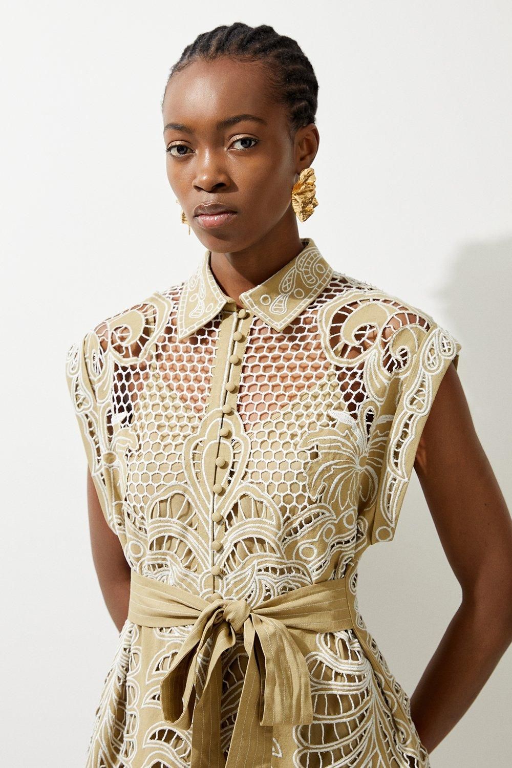 KarenMillen Cotton Cutwork Embroidery Woven Tunic