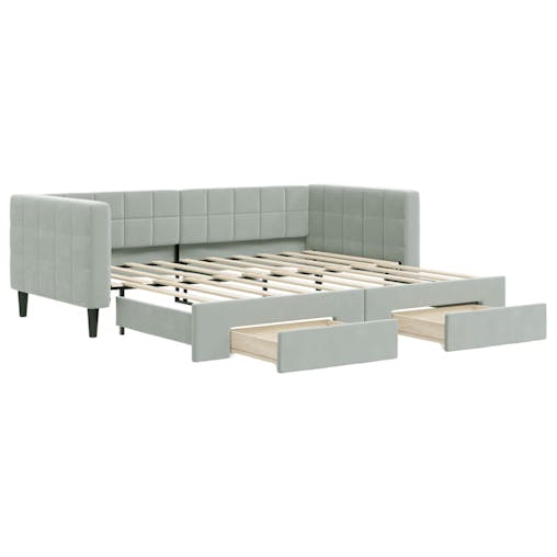 NNEVL Daybed with Trundle and Drawers Light Grey 90x190 cm Velvet