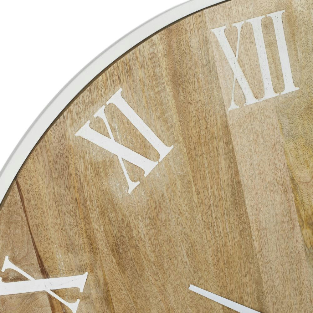 ALVA - Horloge murale en bois de manguier marron et métal blanc D94