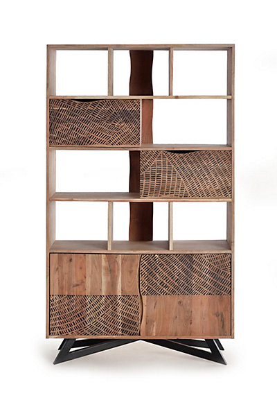 Bibliothèque en bois d'acacia et pieds en métal couleur naturelle