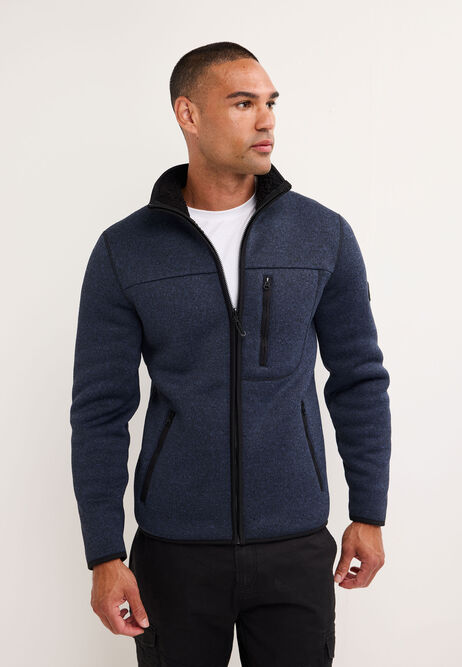 Mens Navy Sherpa Zip Through Sweatshirt
