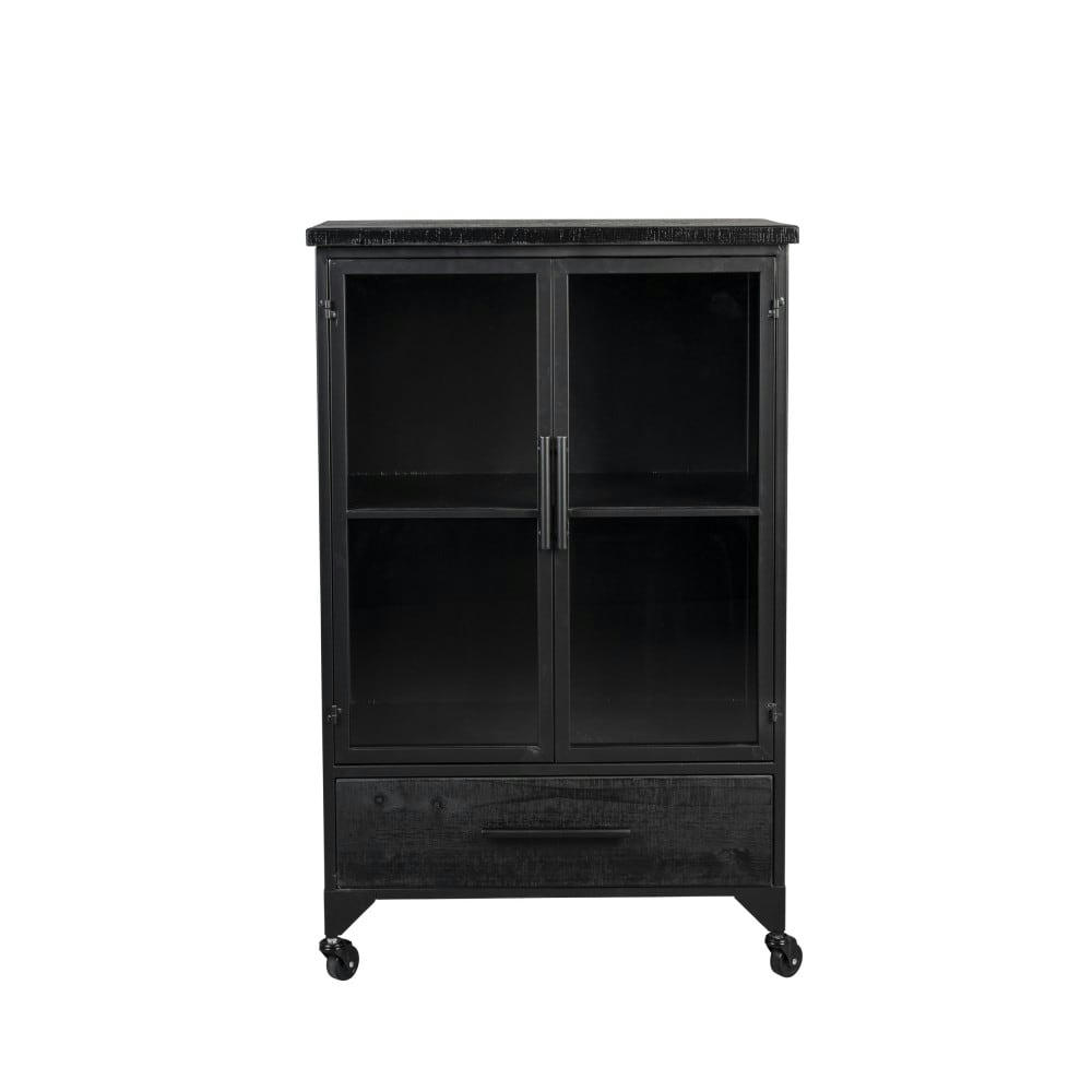 FERRE - Vitrine en bois et métal à roulettes H105cm noir