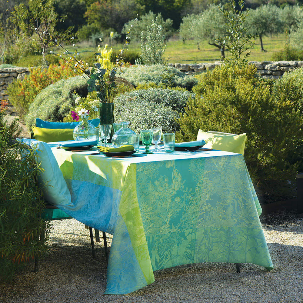 ESPRIT JARDIN PRAIRIE - Nappe carrée antitache déperlant pur coton vert 155x155 cm