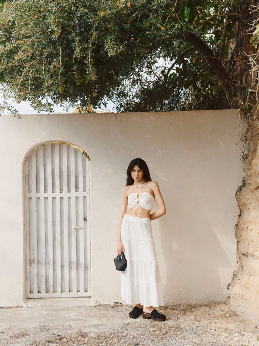 Embroidered Top With Tie Detail