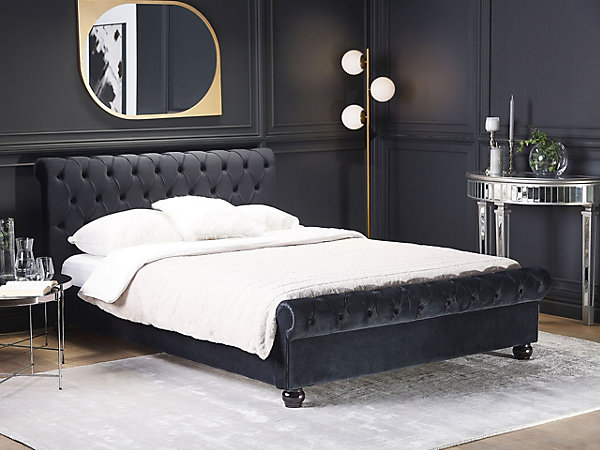 Lit avec sommier Velours AVALLON 160 x 200 cm Noir