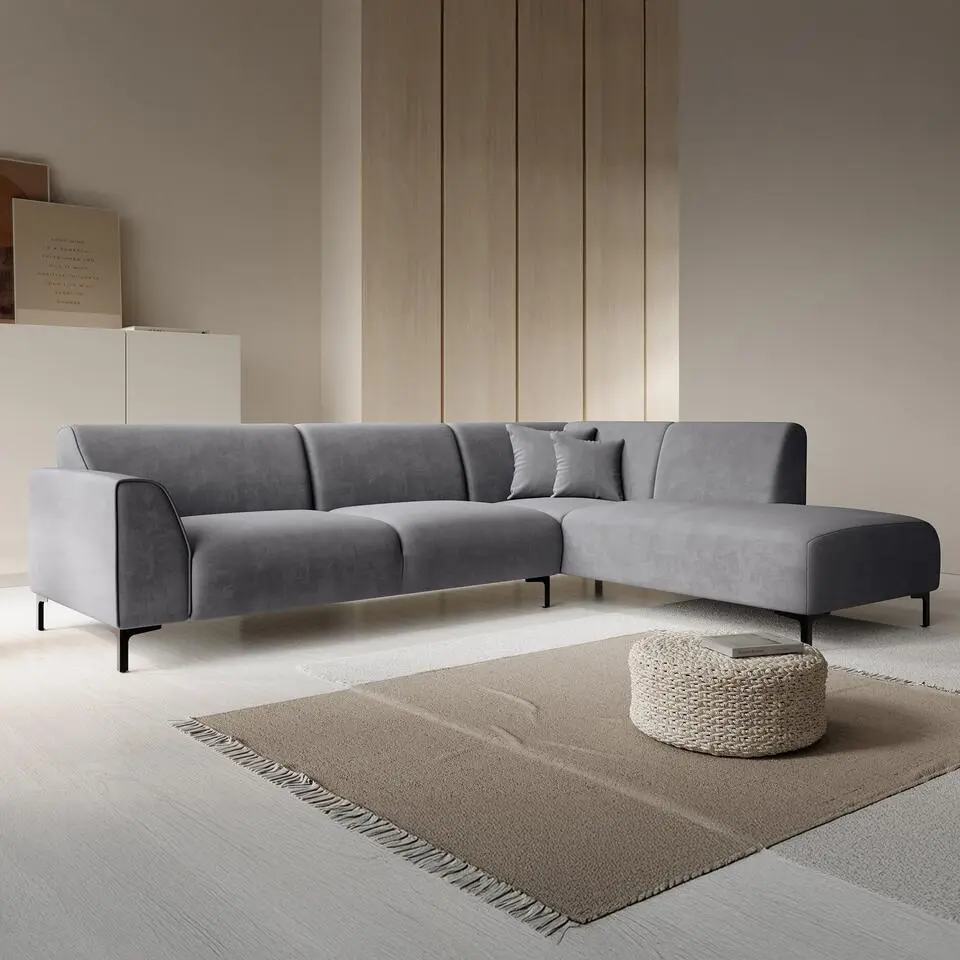 Meubella - Moana - Hoekbank 4-zits met chaise longue - Stof grijs - Rechts