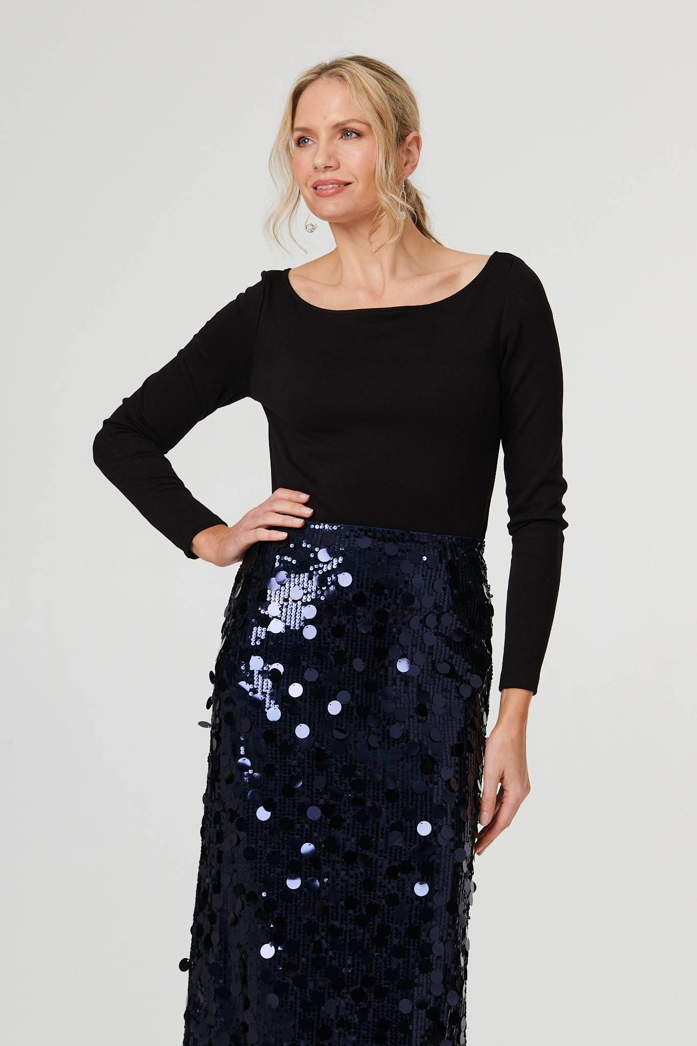Izabel London Sequin Embellished Straight Midi Skirt