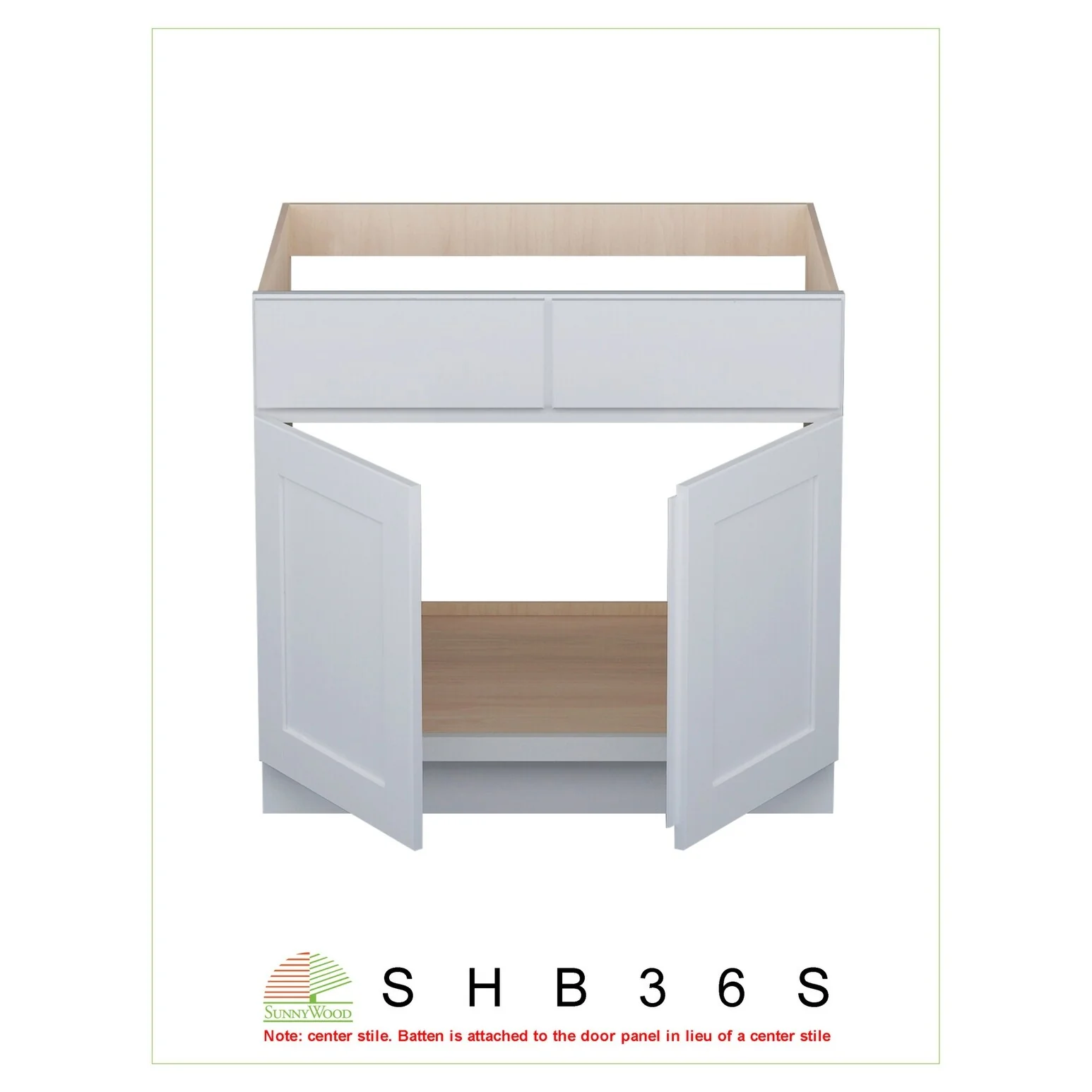 Sunny Wood Shaker Hill 36 Double Door Sink Base Cabinet