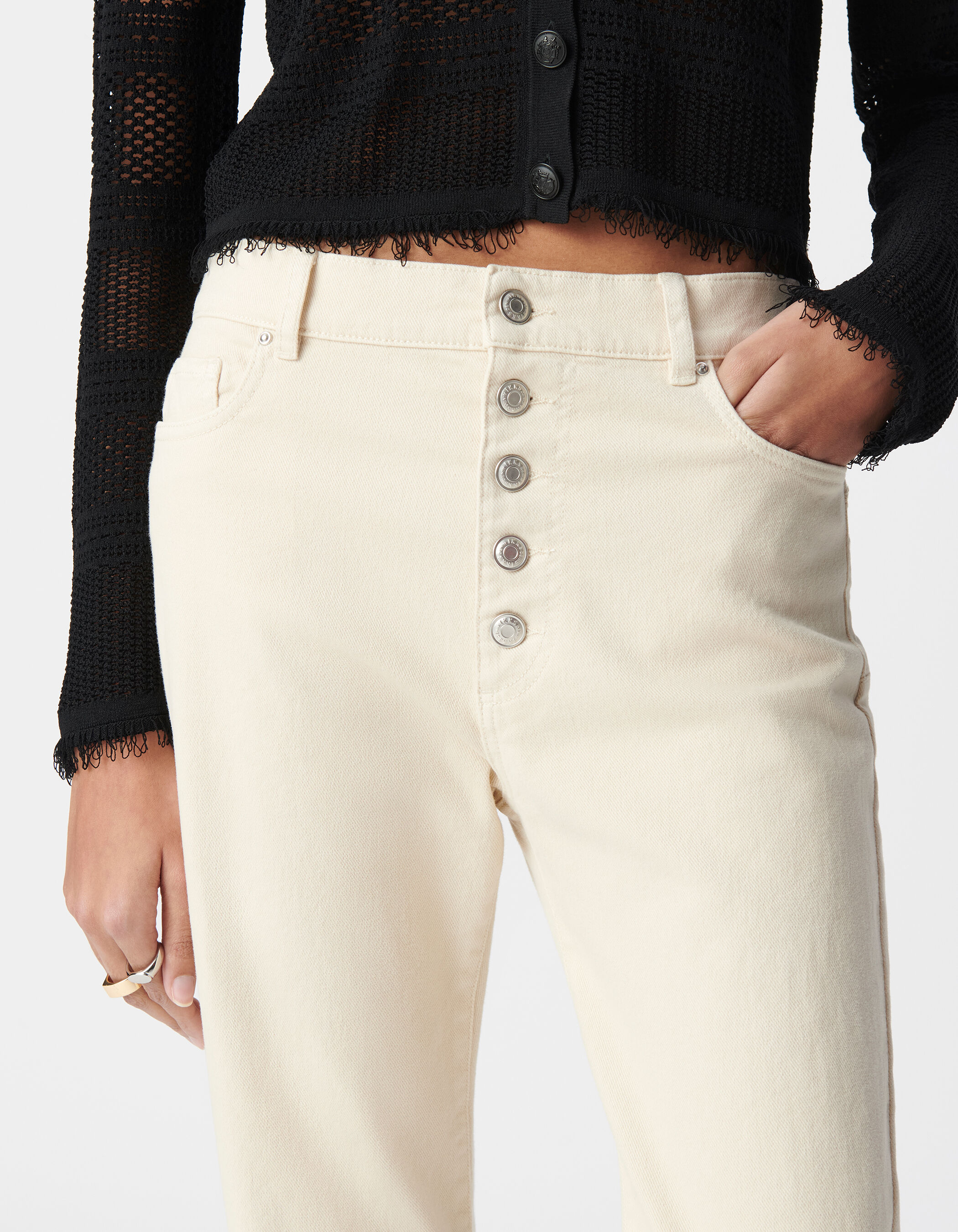 Jean flare beige Waterless boutons apparents Femme