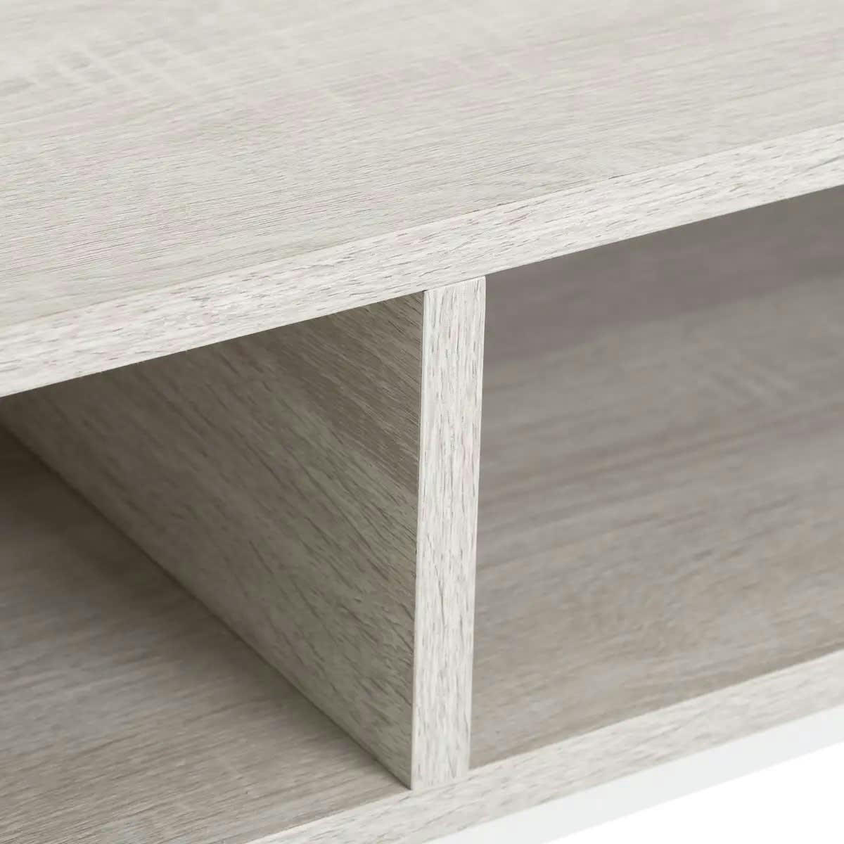 - Console d'Entrée en Bois Grisé et Métal Blanc à 2 Casiers