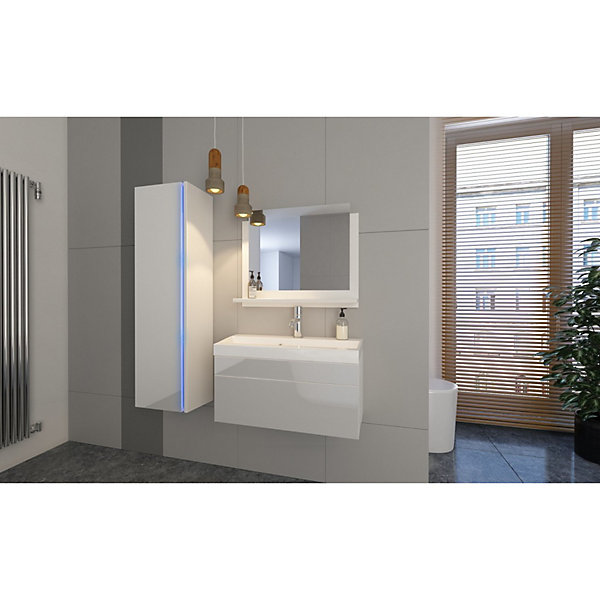 Colonne de salle de bain suspendu, collection BIRD, coloris Blanc mat et Blanc brillant, idéal pour une salle de bain moderne.