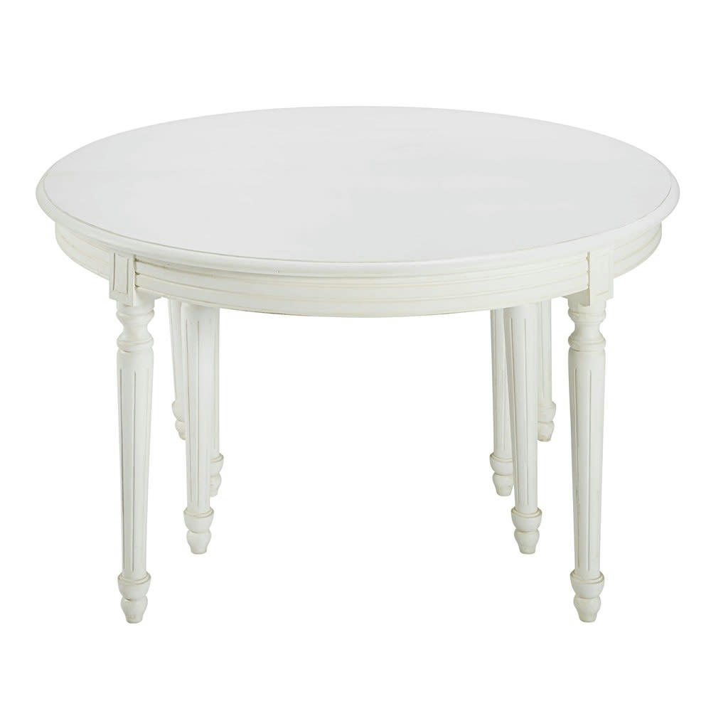Louis - Table à manger ronde extensible 4 à 14 personnes en bouleau blanc L120/280
