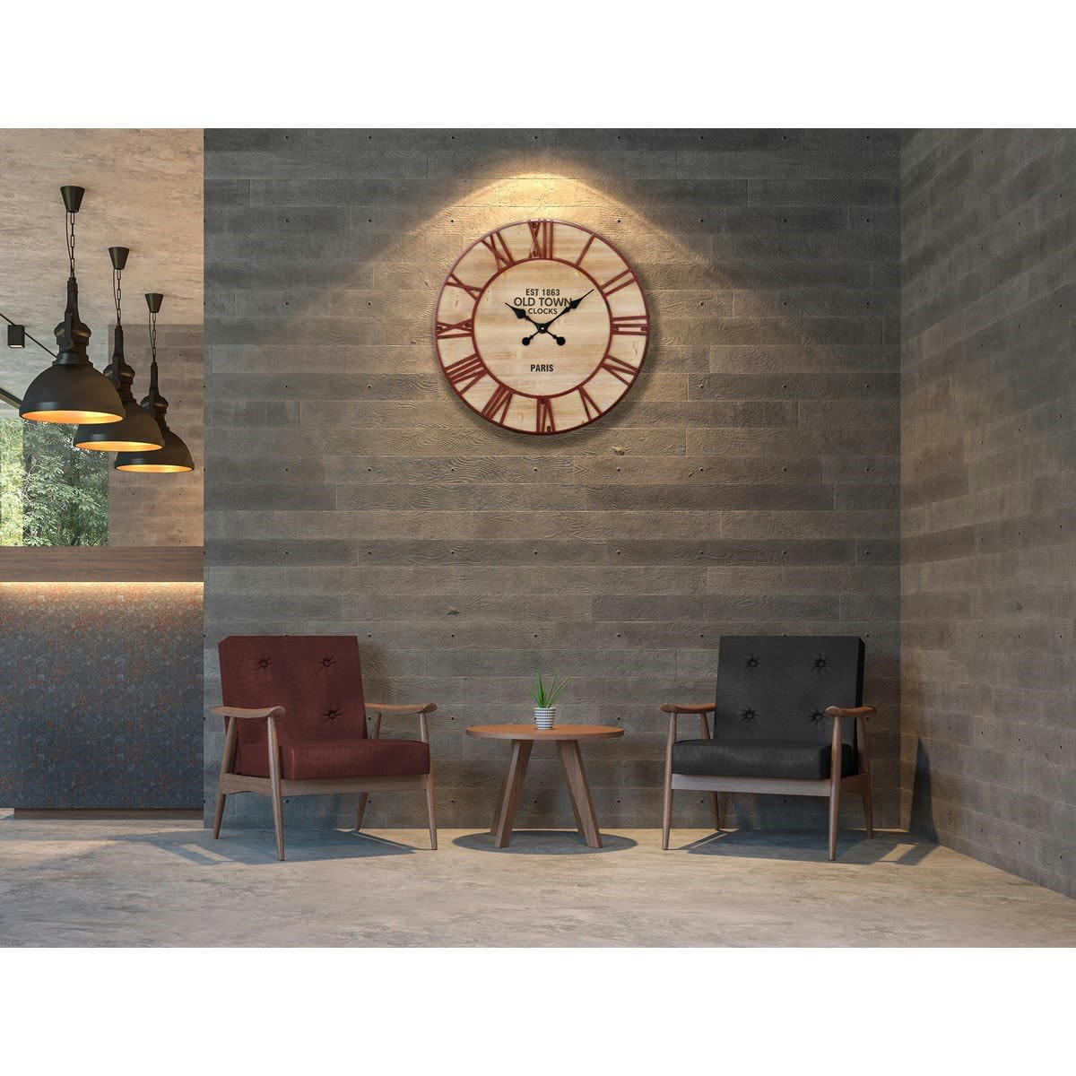 HORLOGE RONDE EN BOIS ET MÉTAL ROUILLÉ - Horloge ronde en bois et métal rouillé 70cm