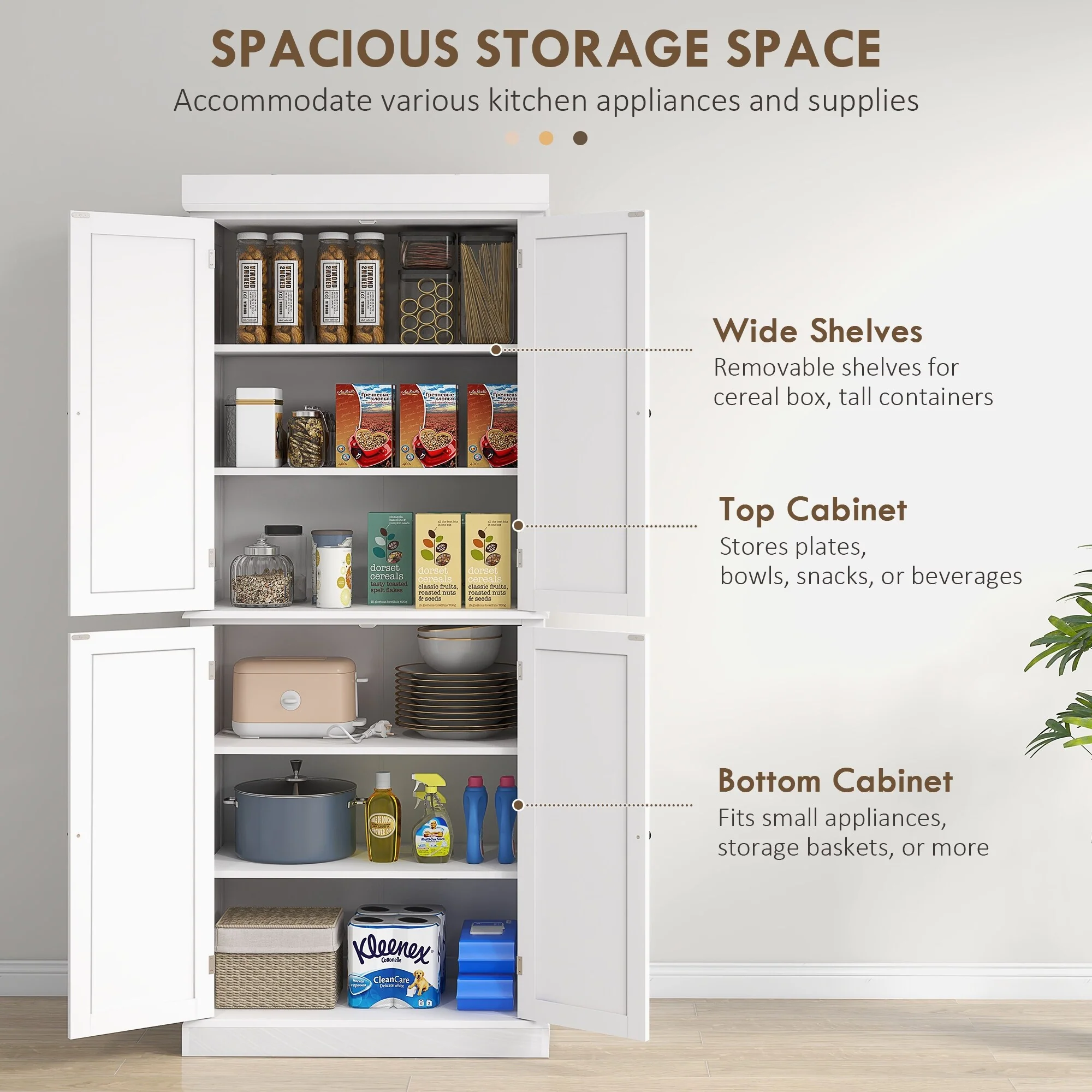 Kitchen Pantry Storage Cabinet Kitchen Cupboard with Adjustable Shelves