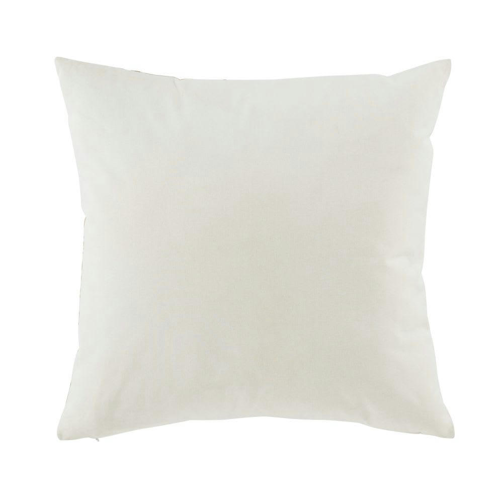 MONTARGUES - Coussin en coton motifs feuilles beiges et oiseaux terracotta 45x45