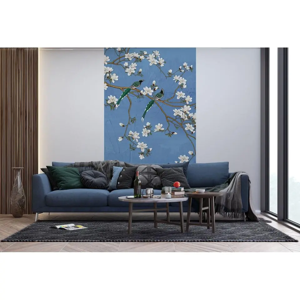 Sanders & Sanders fotobehang bloesemtakken vergrijsd blauw - 270 x 150 cm