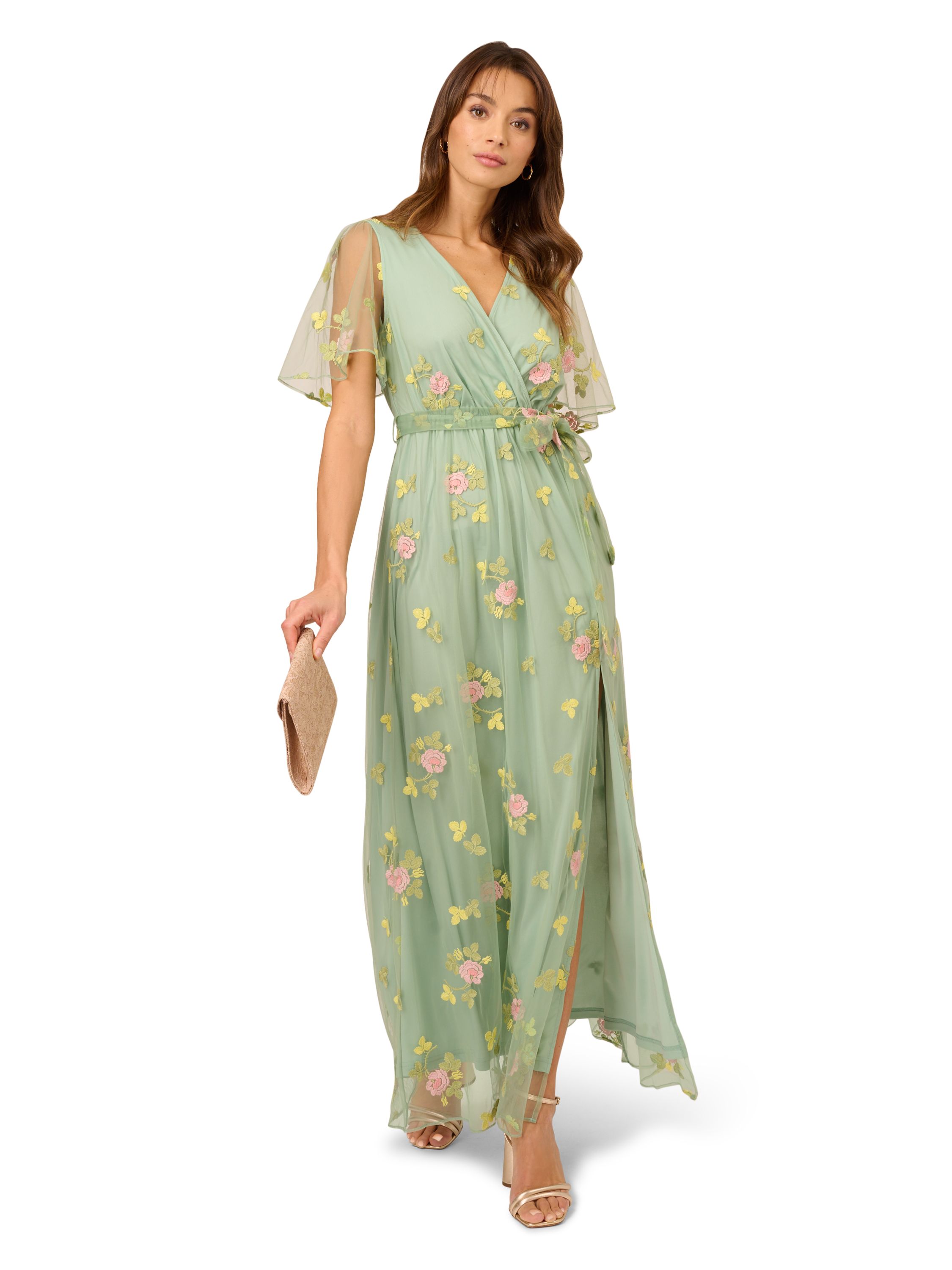 Adrianna Papell Embroidered Flutter Dress