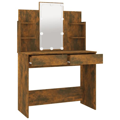 NNEVL Dressing Table with LED Smoked Oak 96x40x142 cm