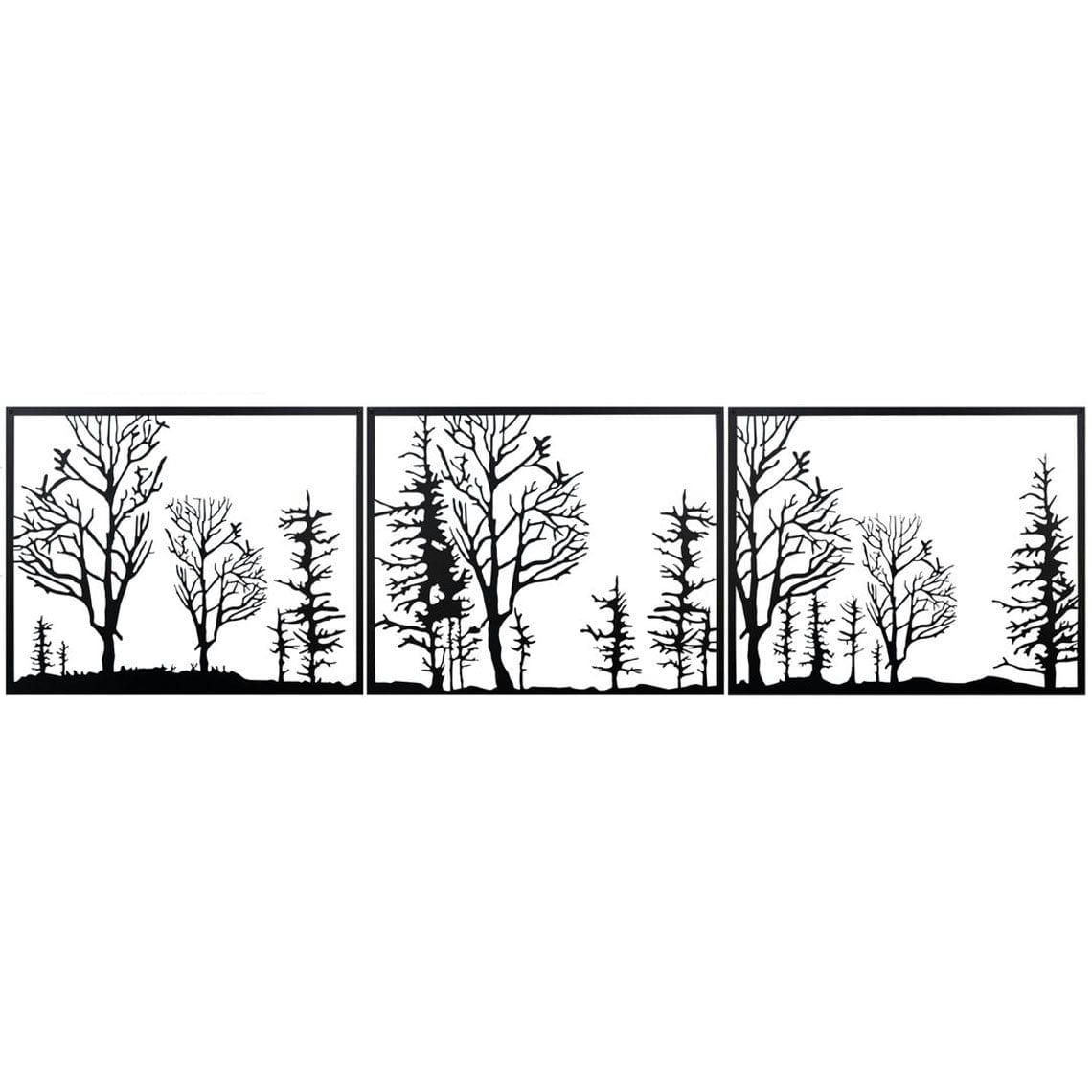 - Déco murale triptyque forêt en métal noir 132x36 cm