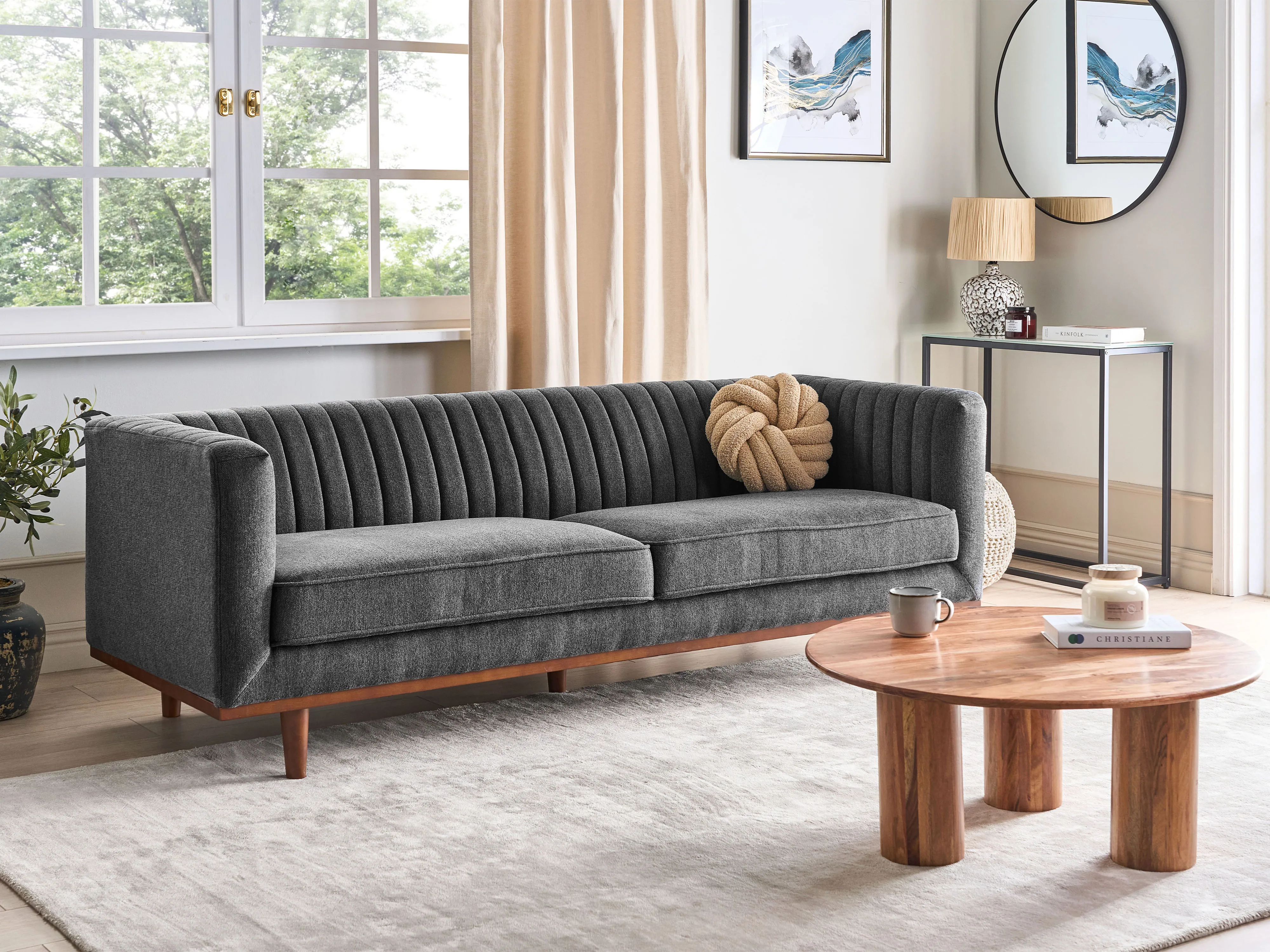 Sofa 3 Seater SKAULE Fabric Dark Grey