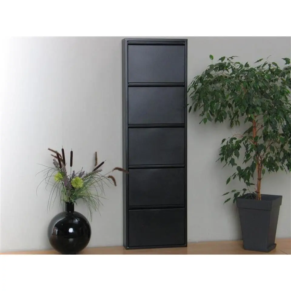 Hioshop Pisa schoenenkast zwart metaal met 5 vakken