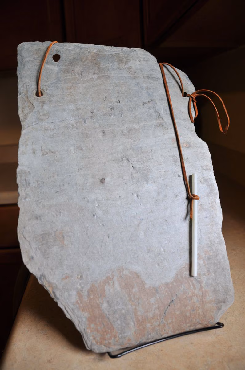 Vintage Slate Chalkboard, Leather Hanging, Soapstone Pencils