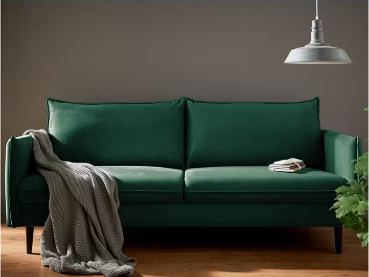 Ropez Juli sofa 3 osobowa wysokie nogi tkanina welur zielony