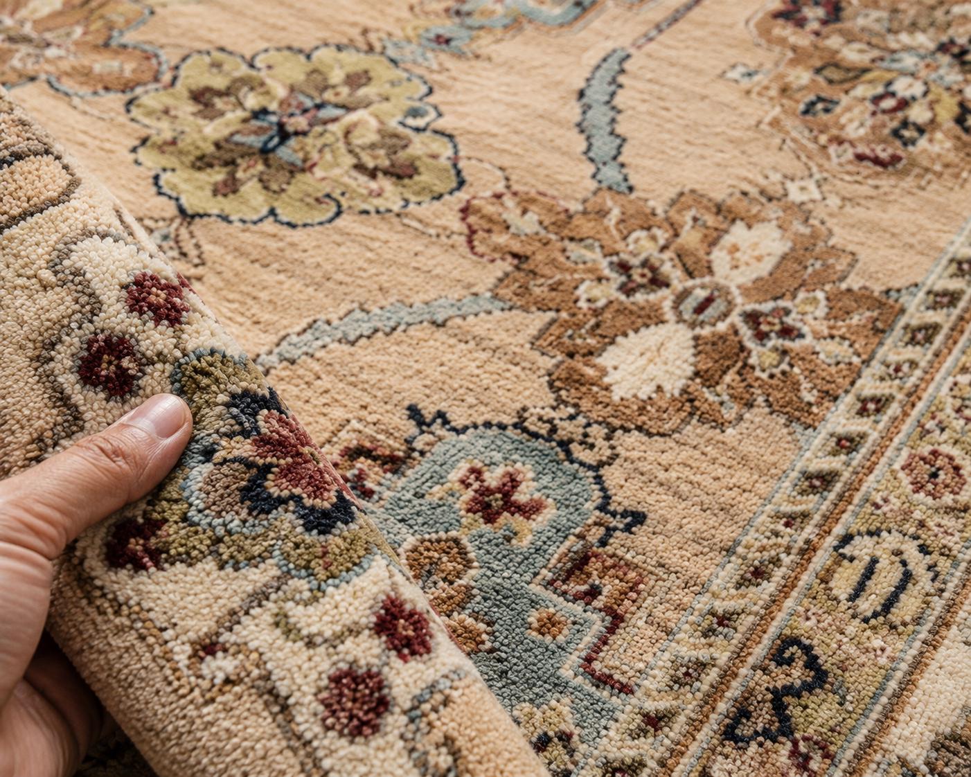 Hand Knotted Wool Area Rug, Traditional Persian Medallion Rug, Beige Ivory Oriental Carpet, Vintage Style Living Room Rug, Boho Home Decor